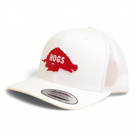 Arkansas Razorbacks Retro HOGS Red YP Snapback Hat- White - Picture 1 of 3